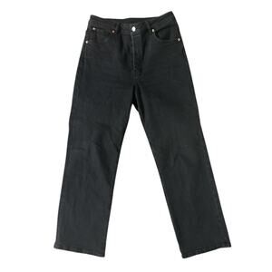 H&M Vintage Straight Ultra High Waist Ankle Washed Black Jeans 8